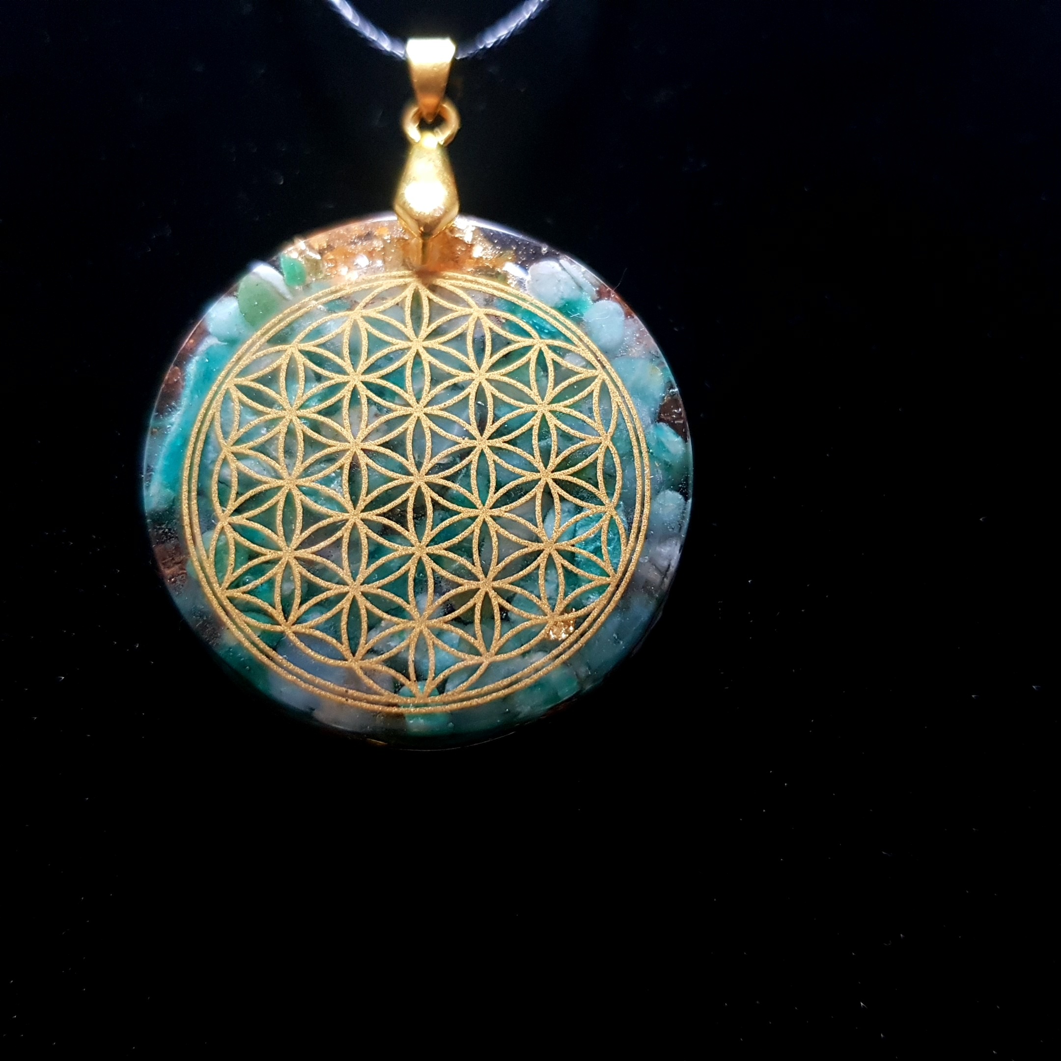 Pendentif Amazonite Fleur De Vie Protection Orgonite