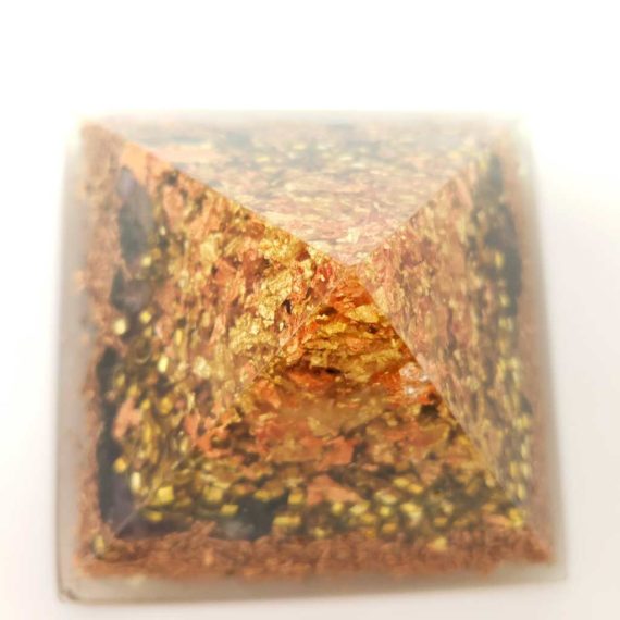 Orgonite Pyramide Fleur de vie CUIVRE OR Protection Bien être