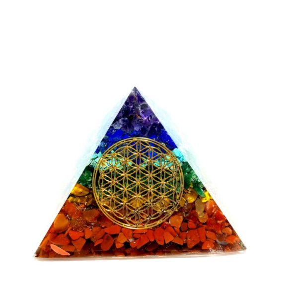 Orgonite Pyramide 7 Chakras - Géométrie Sacrée Fleur de vie