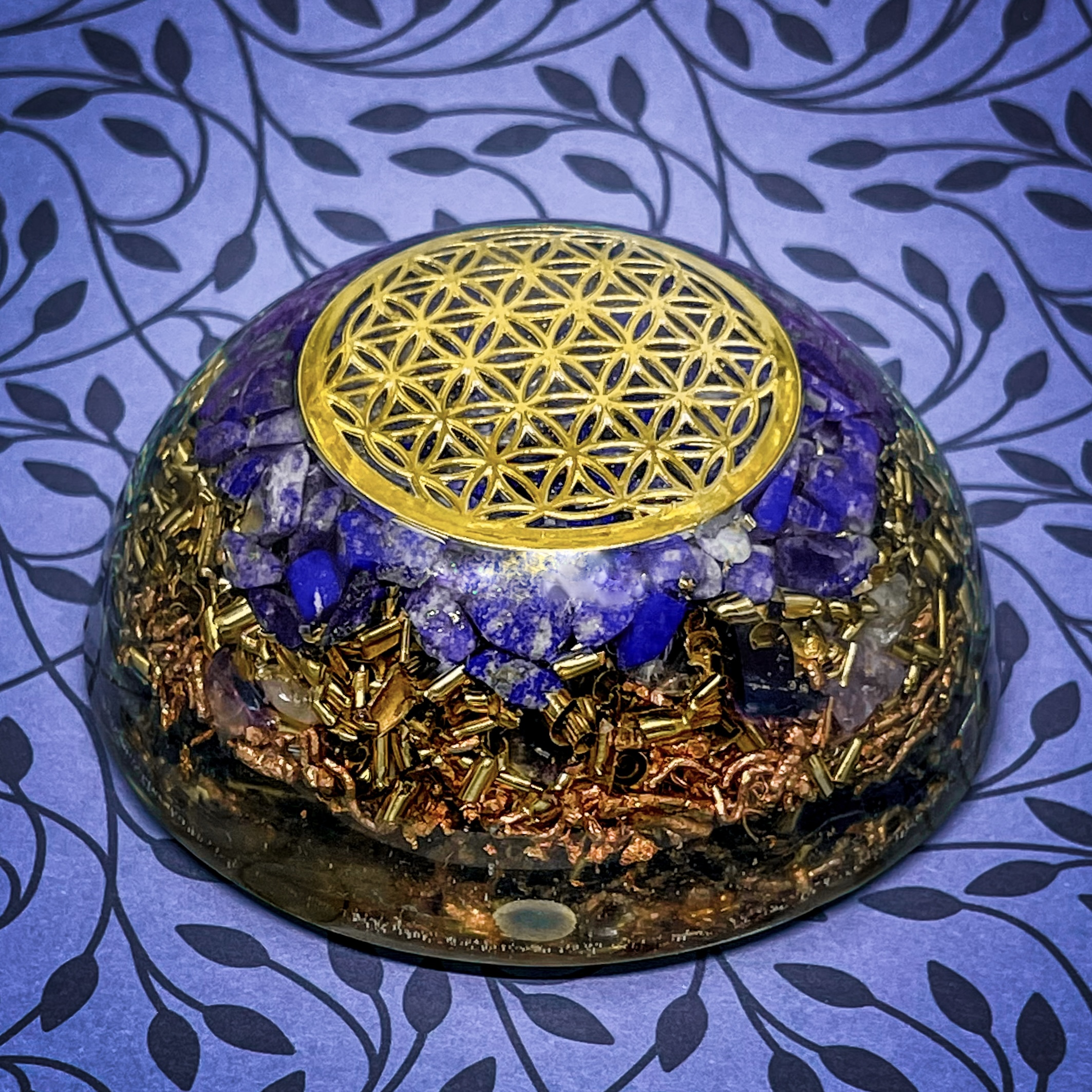 fleur de vie orgonite lapis lazuli dome
