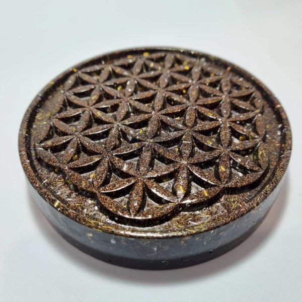 Plateau de rechargement fleur de vie CUIVRE - Shungite. 11cm