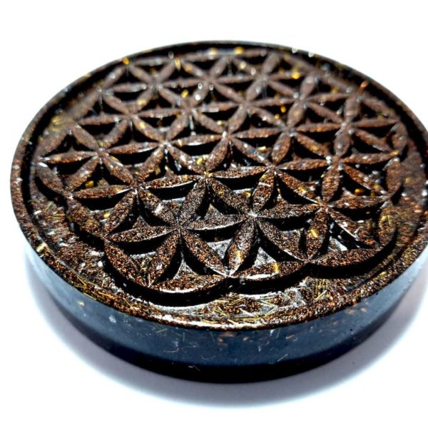 Plateau de rechargement fleur de vie CUIVRE - Shungite. 11cm