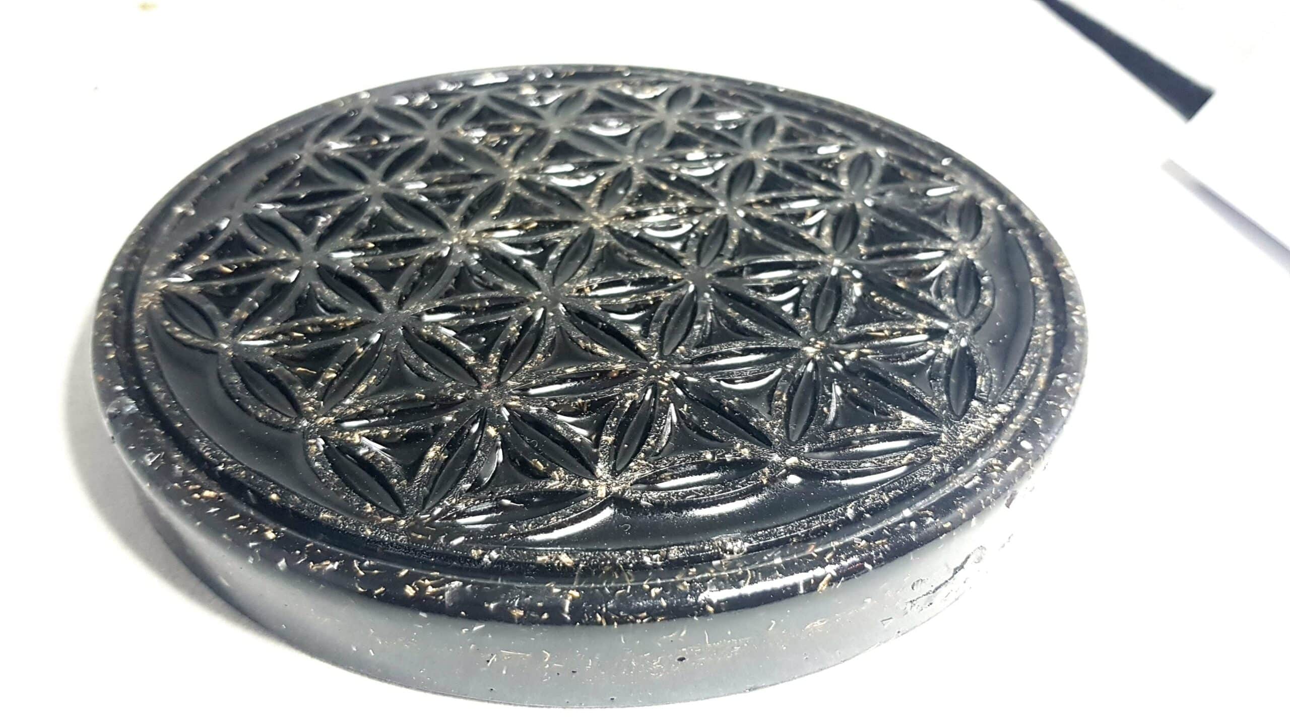 Plaques Shungite Fleur De Vie - 3 Pièces Rondes Polies 50mm - Pierre Précieuse De Carélie