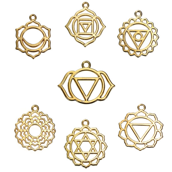 Set de pendentifs 7 chakras doré