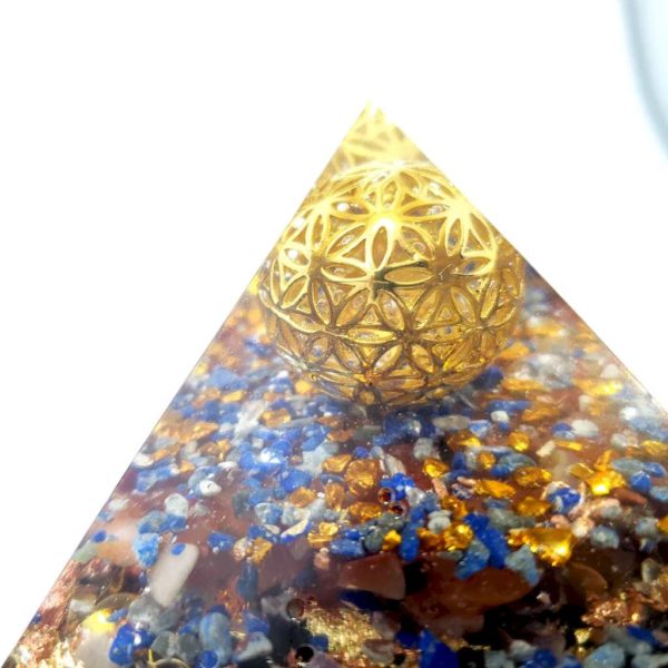Pyramide Fleur de vie Sphérique - Lapis Lazuli - Cornaline Protection - Concentration - Protection