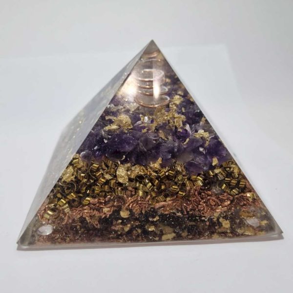 Orgonite Pyramide Feuille d'Or - Améthyste - Protection - Créativité - Bien être