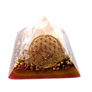 Orgonite Pyramide Quartz Rose - Fleur de vie - Protection - Amour bien être