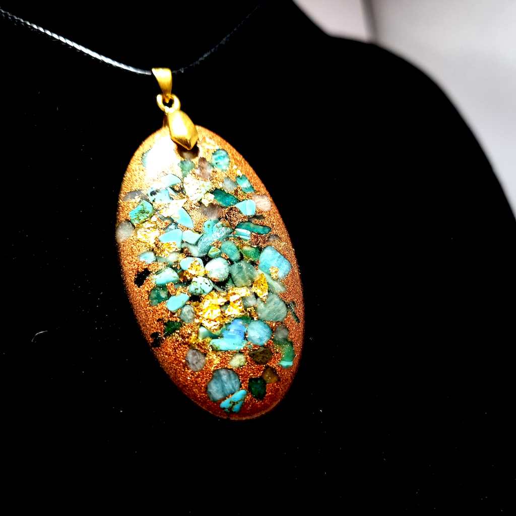 Orgonite Pendentif Turquoise - Amazonite- Or "Goutte d'eau"  - Protection
