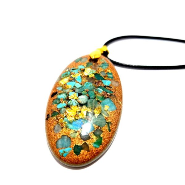 Orgonite Pendentif Turquoise - Amazonite- Or "Goutte d'eau"  - Protection